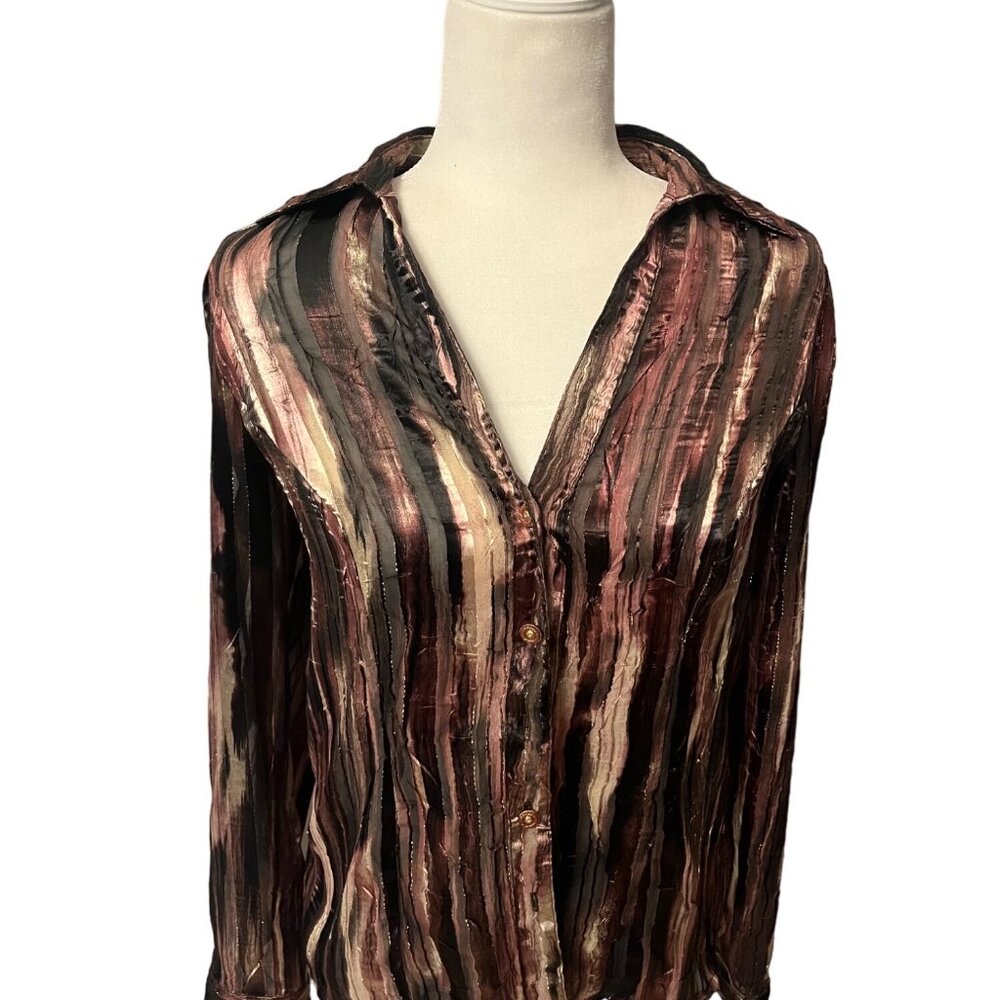 J Multicolored Polyester Button Up Blouse Size Small